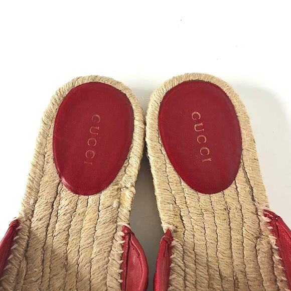 Gucci Marmont GG Hibiscus Red Leather Slip On Mules Espadrille Flats 37 - Picture 5 of 11